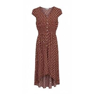 Womens Boho Ditsy Floral Smocked Button Front Sienna Maxi Dress Large